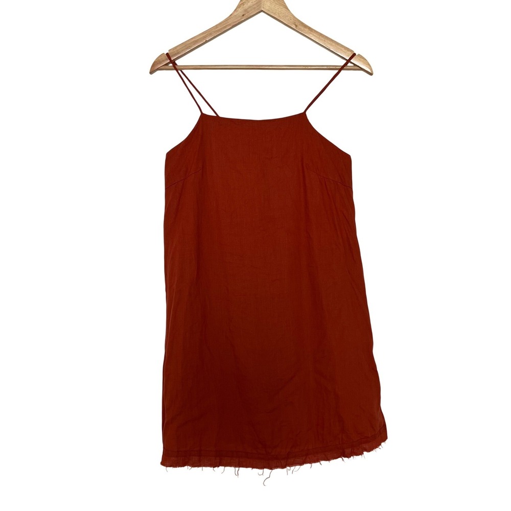 Uma and Leopold Burnt Orange Terracotta 100% Linen Strappy Back Mini Dress SZ XS